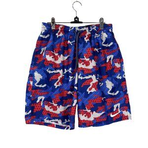 Nike Mens Athletic Shorts Medium Americana Blue Red Camo Swim Volley Trunks Lap